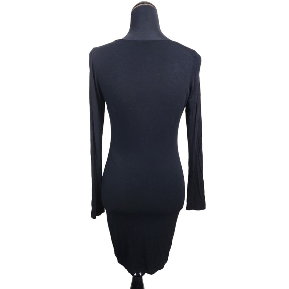 Lulu's Dress Size Large Lace Up Front Bodycon Long Sleeve Black Mini Dress - Picture 2 of 8